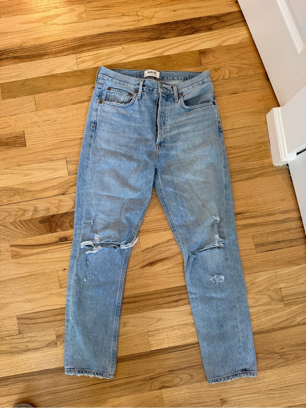 Agolde Jamie Light Blue Ripped, Straight Leg Women’s Jeans